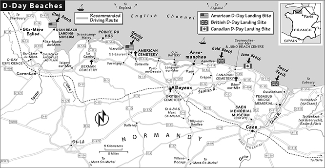 Map of D-Day beaches in Normandy, France