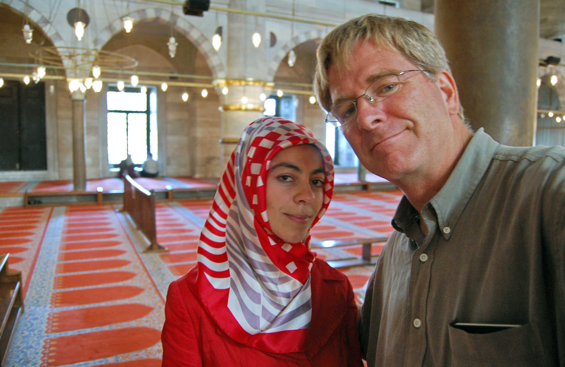 Rick and Woman in Blue Mosque, Istanbul, Turkey