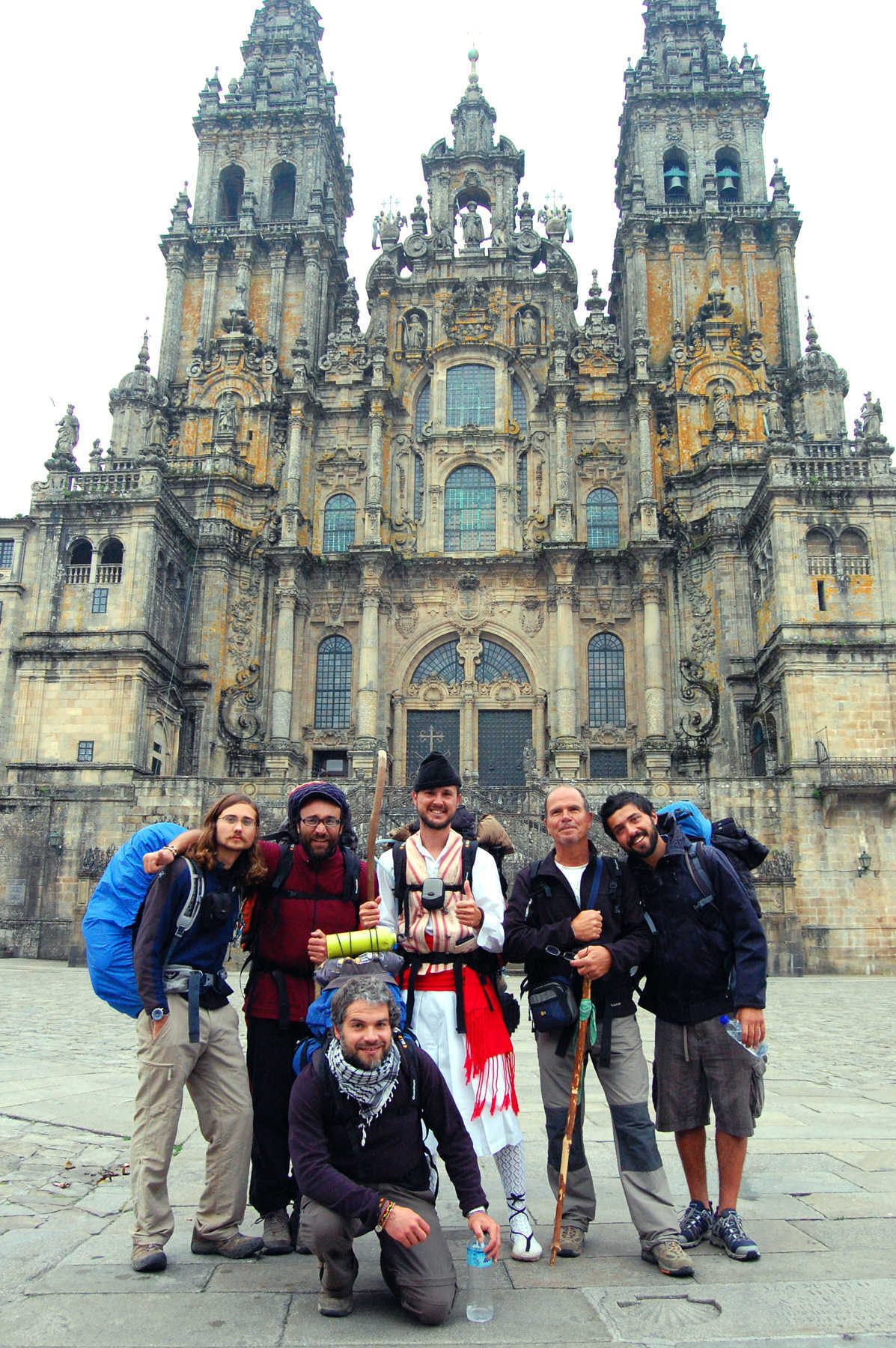 Camino Pilgrims at Cathedral, Santiago de Compostela, Spain