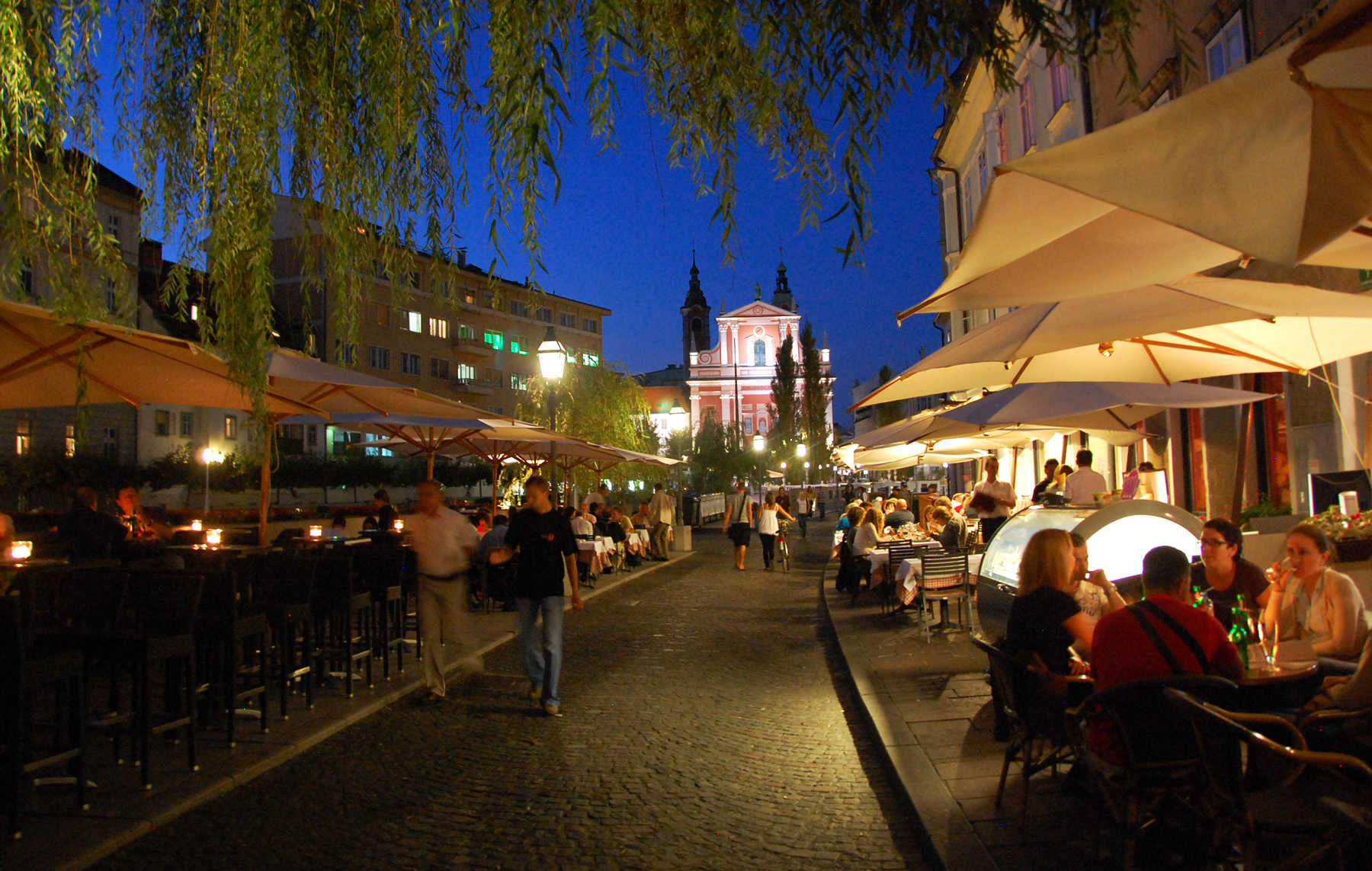 Cafes at Night, Riverside Market, Ljubljana, Slovenia