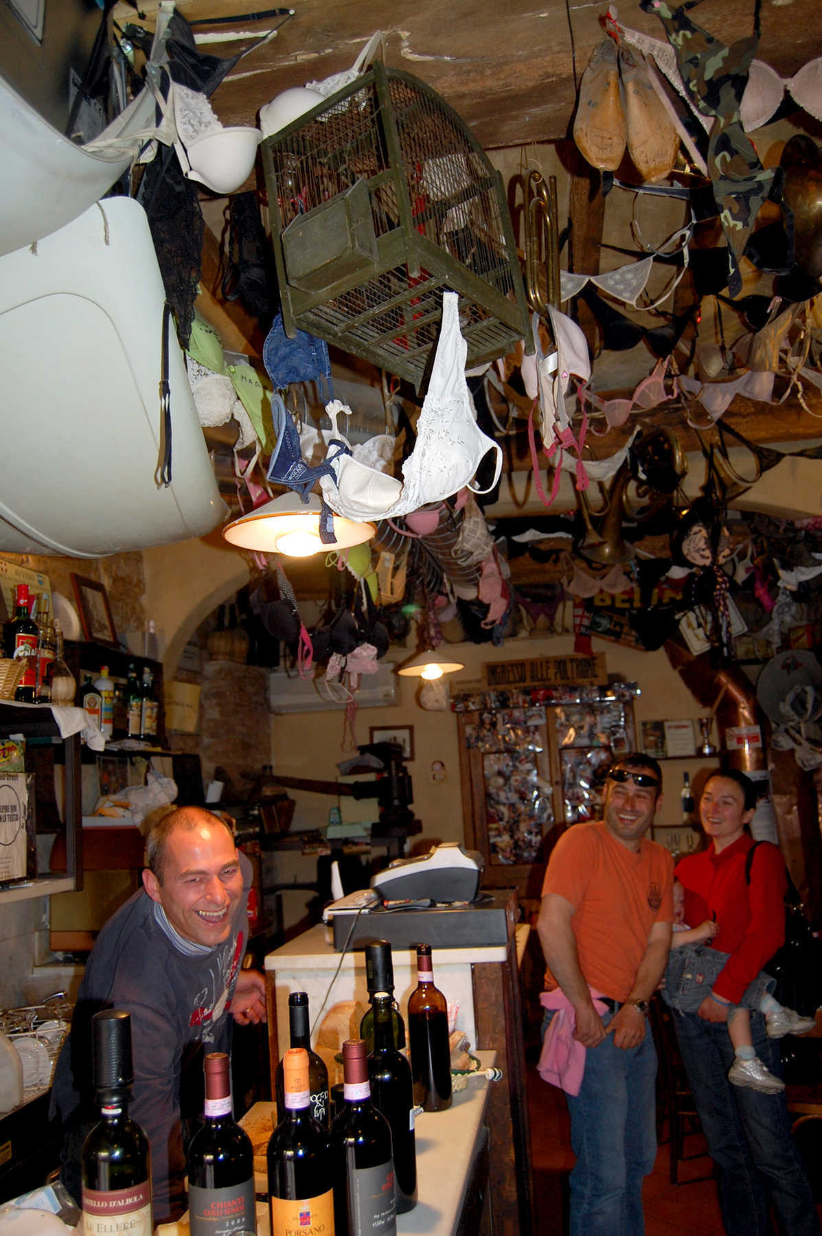 Wine Bar with Bras on Ceiling, Volterra, Tuscany, Italy