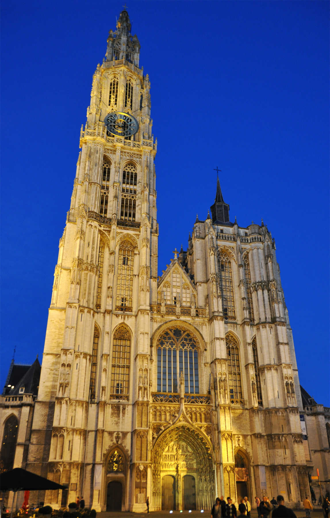 Cathedral of Our Lady Exterior at Night, Antwerp, Belgium