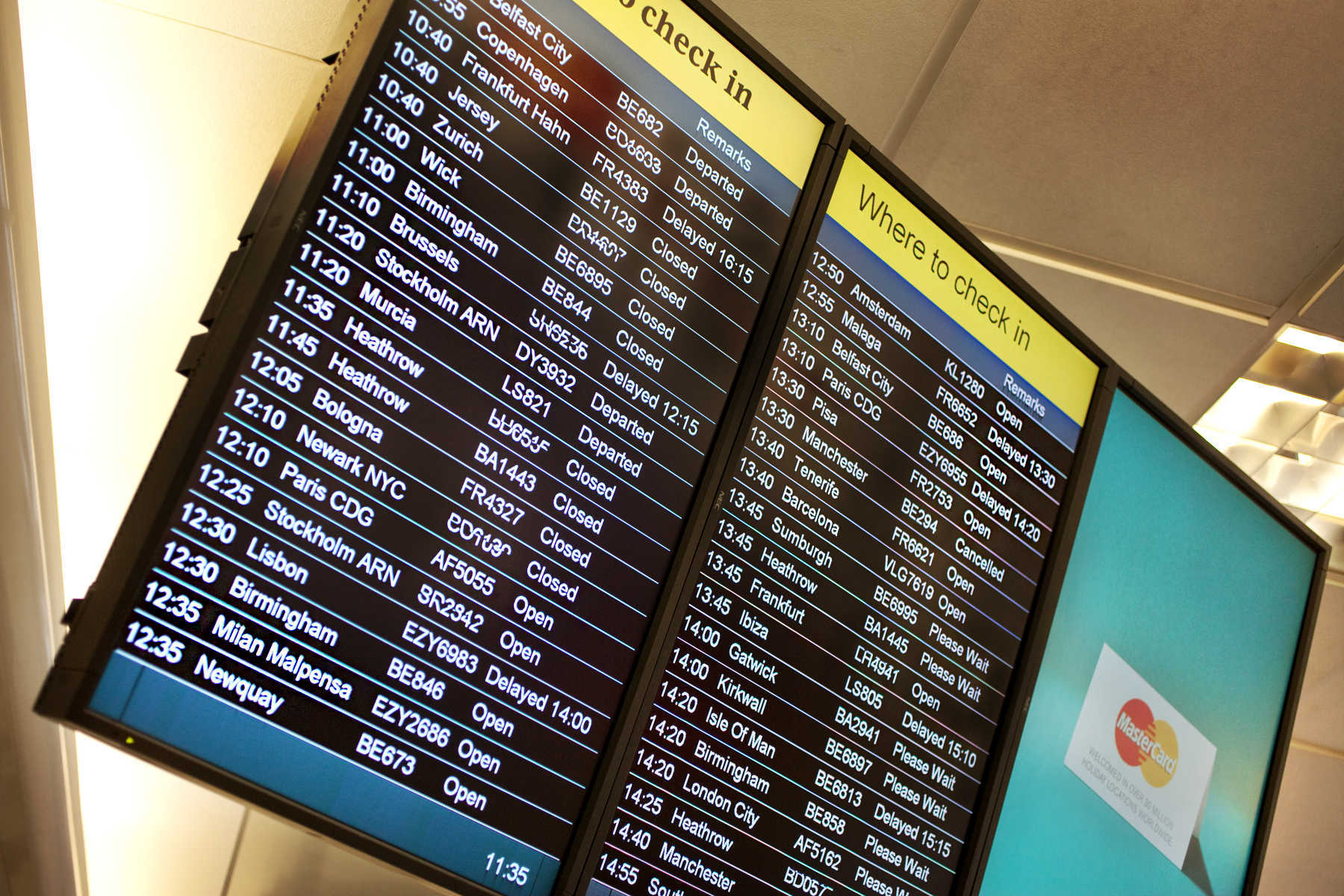 An airport's departure board