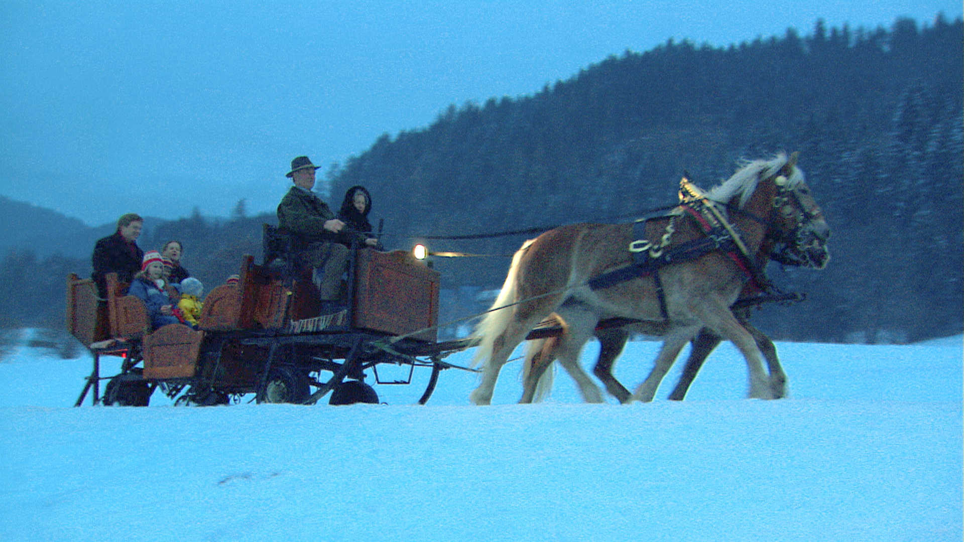 Sleighride at dusk in the Alps